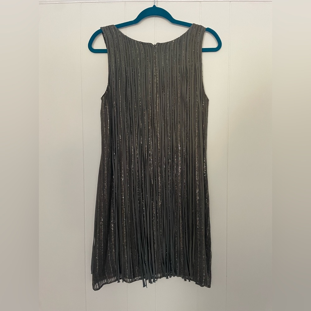 Parker Bryant Fringe Sequin Mini Silk Shift Dress - Picture 4 of 7